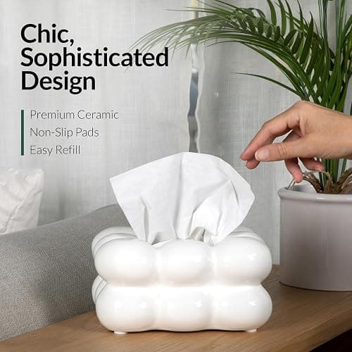 ELTOS Decorative Ceramic Tissue Paper Holder Box, Novelty, Modern Design, for Bathroom Vanity, Living Room, Bedroom Dresser, Night Stand, Kitchen Countertop, Office Desk, Home Decor, White thumbnail 4
