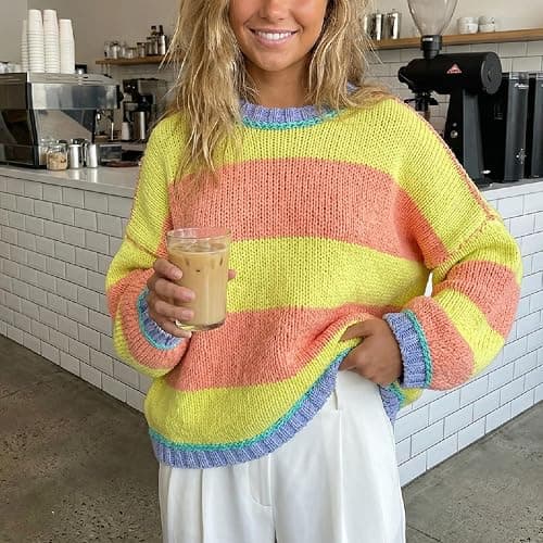 Vintage Sweaters for Women Crewneck Long Sleeve Preppy Oversized Knit Pullover Tops Downtown Girl Aesthetic Clothes thumbnail 5