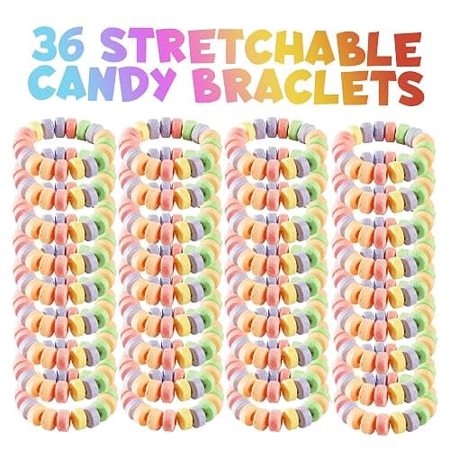 36-pack Bulk Candy Bracelets For Kids 2.5 Inch - Individually Wrapped - Stretchable Edible Colorful Fruit Flavor Rainbow Bracelets For Birthday Party Favors Supplies & Goodie Bags, Halloween Candy thumbnail 4