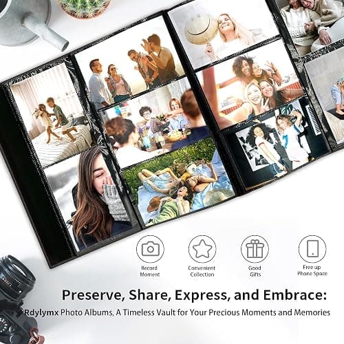Rdylymx Photo Album 6 x 4 600 Pockets Photos, Black Leather Cover, Extra Large Capacity Family Wedding Baby Anniversary Valentines Picture Albums Holds 600 Portrait and Landscape Photos thumbnail 6