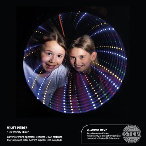 Funtime Gifts Science Museum 10" Infinity Mirror - Create the Illusion of Infinite Space, Built in Wall Hook, Multicoloured LED Lights thumbnail 4