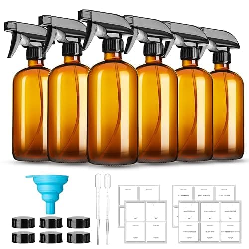 GIVAMEIHF 16oz Amber Glass Spray Bottles,6 Pack Glass Spray Bottles Refillable Empty Bottle with Adjustable Nozzle,Spray Bottle for Essential Oils,Cleaning,Pets,Hair Mister - Image 1