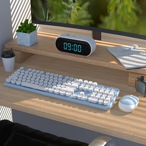UBOTIE Colorful Computer Wireless Keyboard Mouse Combos, Typewriter Flexible Keys Office Full-Sized Keyboard, 2.4GHz Dropout-Free Connection and Optical Mouse (Blue-White) thumbnail 2