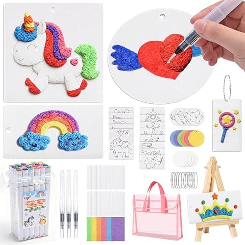 SHXYKZ 95 Pcs Magic Foam Texture Painting Kit, 3D Puffy Paint Kit Including 46 Pcs Magic Foam Paper, 24 Colors Dual-tip Marker Pen, DIY Creative Craft Set for Kids, Ideal Gifts for Boys and Girls - Image 1