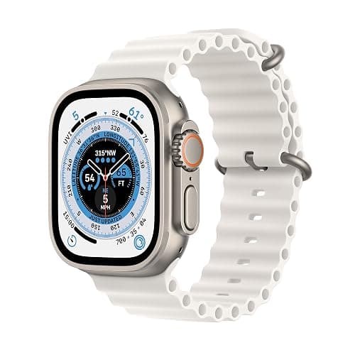 Apple Watch Ultra [GPS + Cellular 49mm] Titanium Case with White Ocean Band, One Size (Renewed) - Image 1