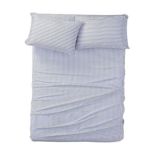 TRULY SOFT Pinstripe White and Navy Polyester 3-Piece Twin XL Sheet Set, Stripe Themed, for Men and Women, Oeko-TEX Certified Confidence thumbnail 4