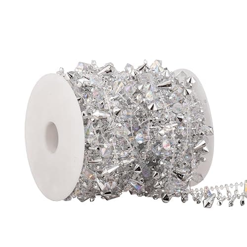 YoungJewl 33 Feet Crystal Garland Christmas Clear Iridescent Crystal Bead Rolls and Silver Bead Garland Twist Bead String for Christmas Tree Wedding Party Decoration thumbnail 3