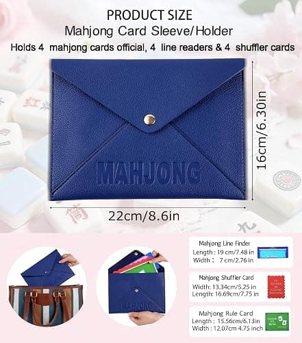 Vegan Leather Mahjong Card Sleeve Holder, Fits Most Mahjong Cards, Line Readers & Shuffler Cards, Gift Box Included, Perfect Mah jong Gift & Accessories for Men Women (Navy Blue, 8.6 * 6.3 in) thumbnail 2