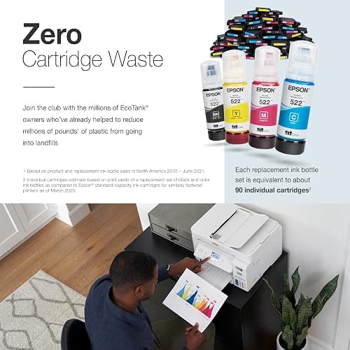 Epson EcoTank ET-4800 Wireless All-in-One Cartridge-Free Supertank Printer with Scanner, Copier, Fax, ADF and Ethernet – Ideal-for Your Home Office, White thumbnail 4