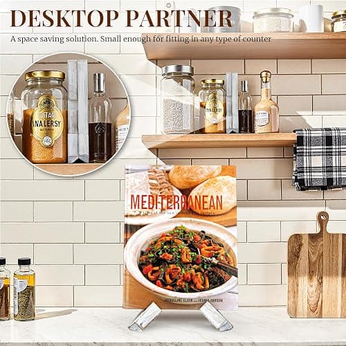 PUERSI Cookbook Stand for Kitchen, Recipe Book Holder for Kitchen Counter, Wooden Cookbook Holder, Rustic Cook Book Holder Stand - Farmhouse White thumbnail 5