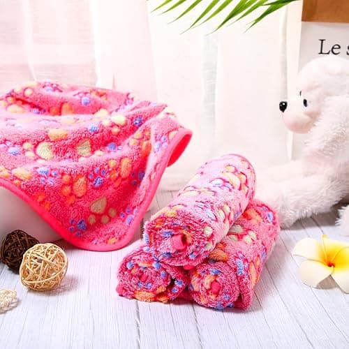 Tatuo 4 Pack Fleece Dog Blankets for Puppy Cats Multi-Size Sleep Mat for Pet Guinea Pig Soft Washable Warm Crate Bed Puppy Teething Toys Print Pattern Blanket Indoor(Pink,24 x 16 Inch,Paw) thumbnail 5