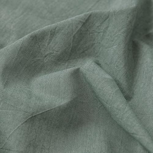 MooMee Fitted Bottom Sheet Only 100% Washed Cotton Linen Like Textured Breathable Durable Soft Comfy Deep Pocket Fits Mattress up to 17" (Heathered Green, King) thumbnail 4