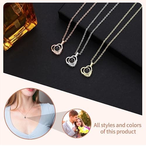 Easycosy Personalized Picture Necklace Projection Necklace with Photo Inside - Custom Photo Heart Pendant Necklace - Photo Gifts Christmas Birthday Love Memorial Gifts for Girlfriend Wife Women thumbnail 6