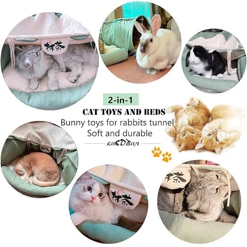 KUCDBUN Cat Tunnel Bed, 2-in-1 Collapsible Cat Tunnel Tubes Toys with Removable Mat for Pet Cats Kittens Puppies Rabbits Bunnies Ferrets (Matcha) thumbnail 3
