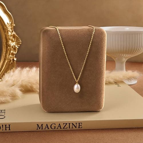 Gold Pearl Necklaces for Women,Dainty Gold Pendant Necklaces Pearl Jewelry | 14K Gold Plated Pearl Necklaces,Dainty Elegant Wedding Necklace,Small Cute Adjustable Minimalist Necklace,Non Tarnish Jewelry thumbnail 6