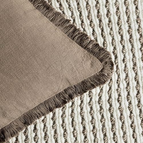 Foindtower Set of 2 Decorative Linen Fringe Lumbar Throw Pillow Covers Boho Farmhouse Cushion Cover with Tassels Soft Accent Pillowcase for Couch Sofa Bed Living Room Home Decor,12×20 Inch,Light Brown thumbnail 3