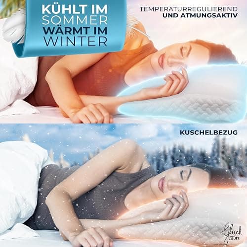 Glückstoff® Kissenbezug für Orthopädisches Kissen [mit Kühl- und Wärmeeffekt] aus Bambusfaser und Spandex | Weich & Kuschelig | Ersatzbezug | Grau | Version: Ergo thumbnail 3