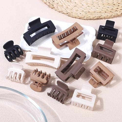 SMKSL 3 Styles Hair Clips for Women Small Medium Big Claw Clips for Thin Thick Hair 12 Pcs Hair Claw Clips Hair Clips Combination Hair Accessories for Women (Brown) thumbnail 3