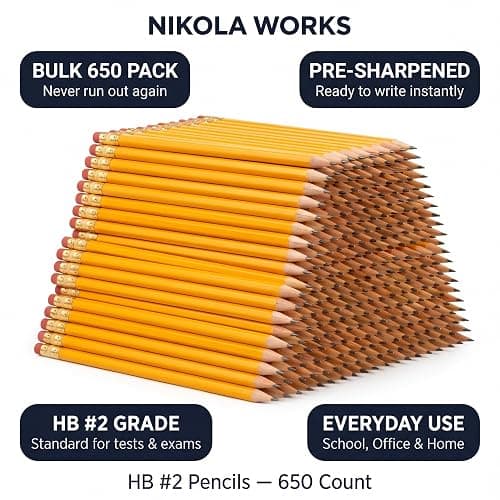 Nikola Works 650-Count #2 HB Pre-Sharpened Pencils with Erasers, Yellow thumbnail 3