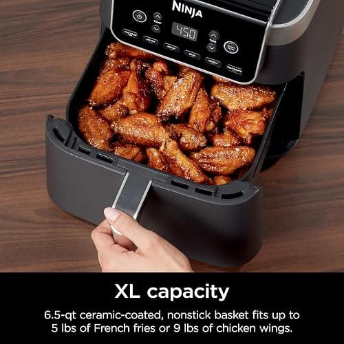 Ninja | Air Fryer | 6.5 QT Pro XL Capacity fits 9lbs of Wings | 6-in-1 Max Crisp, Air Fry, Roast, Bake, Reheat & Dehydrate | Nonstick Basket, Crisper Plate & Recipe Guide | Grey | AF181 thumbnail 3