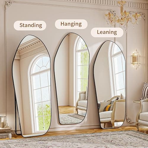 BEAUTYPEAK Irregular Full Length Mirror - 67x24 Inch Black Framed Modern Mirrors, Unique Shape Vanity Wall Mirror for Living Room Bedroom Entryway Hallway thumbnail 5