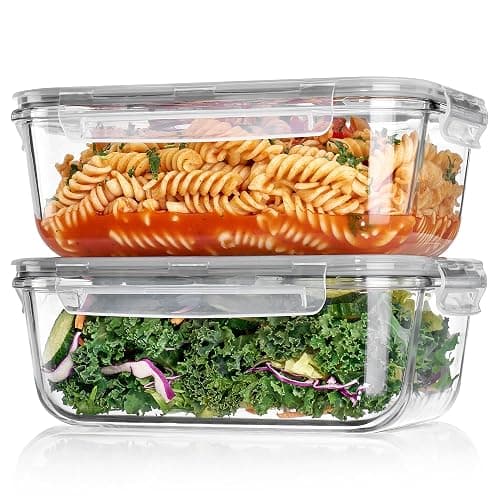 Vtopmart 2Pack 1860ml/63oz Large Glass Storage Containers with Lids, Meal Prep Food Container Set with Snap Airtight Lid for Baking, Microwave, Oven, Leak Proof, for Freezer, Dishwasher, Grey - Image 1