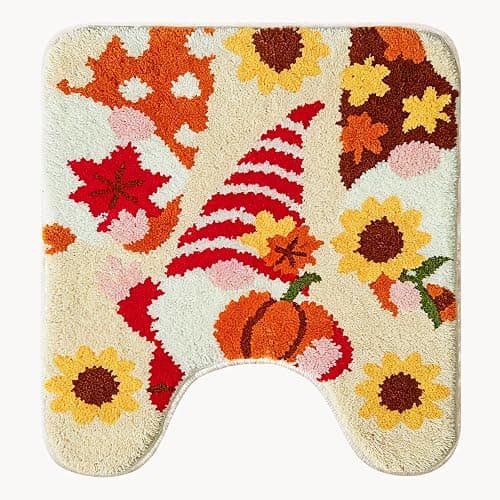 Aorailep Toilet Rugs U Shaped, Fall Gnome Bathroom Rugs for Thanksgiving | Thanksgiving Decor, 23.6x19.7 Inch, Soft, Tufted, Washable, Non-slip, Sunflowers, For Toilet Base, Contour Bathrugs - Image 1