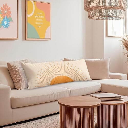 Pleonox Boho Orange Sun Sunshine 20x54 Body Pillow Cover Case, Mid Century Modern Boho Horizontal Sunset Sunrise Decorative Long Hug Pillow Cases for Bed Couch thumbnail 2