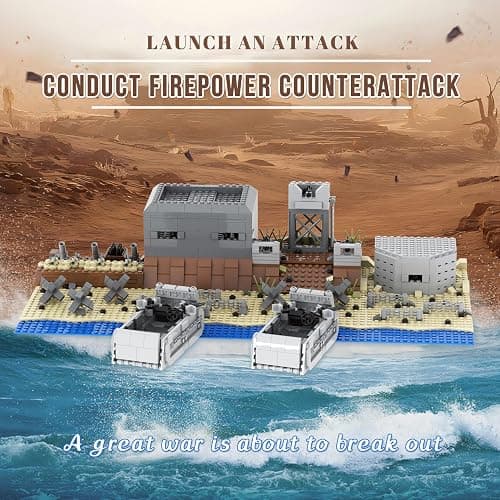 WMBickser 1120 Piece WW2 Landing Craft Battlefield Military Fortresses Building Block Set Toys for Kids.Including Fortresses,Landing Craft, Turrets.The Best Gift for Military Enthusiasts. thumbnail 6