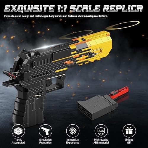 Fluorspar blaster Building Block Gun for Adults, 1: 1 Pistol Building Set for Boys Age 14+ Model Gun That Shoot Rubber Band DIY Assembling, Collectible Gift for Toy Lovers, 700Pcs thumbnail 5