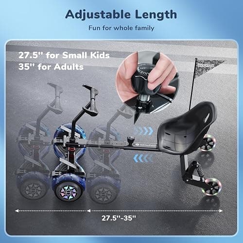 isinwheel Hoverboard Attachment for 6.5"8" 8.5"10" Hoverboard Go Kart Attachment with 3*Shock Absorbers, Hand and Foot Dual Control, Larger Seat, Flashing Wheels thumbnail 3