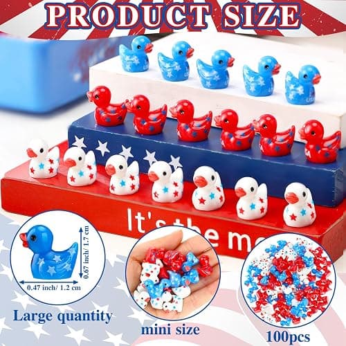 Wesiti 100 Pcs Patriotic Mini Ducks Independence Day Duck Figurines 4th of July Decor Memorial Day Mini Resin Ducks for Fourth of July Party Supplies thumbnail 3