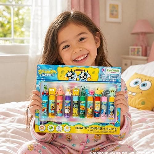 SpongeBob Lip Balm Set, 10-Piece with Removable 3D Toppers thumbnail 6