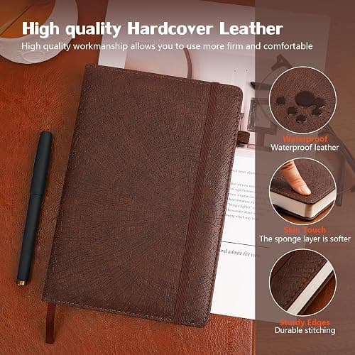 Lined Journal Notebook,256 Pages,A5 Size (5.7'' x 8.3''),Vintage Tree Growth Ring Leather Hardcover Journal,100 GSM Thick Paper,for Daily,Work,School,Note Taking(Brown) thumbnail 2
