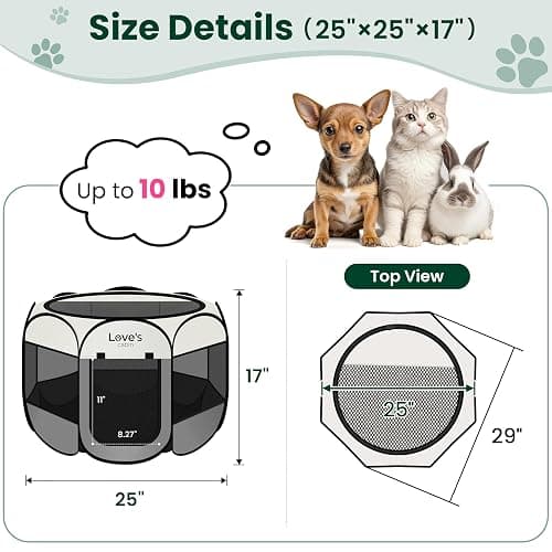 Love's cabin Pet Puppy Dog Playpen, Small Dog Tent Crates Cage Indoor/Outdoor, Portable Playpen for Cat, Foldable Pop Up Dog Kennel Playpen with Carring Case, Removable Zipper Top, Grey thumbnail 3