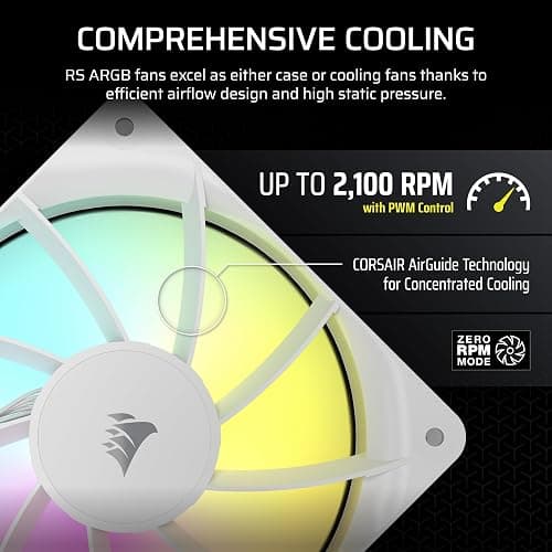 CORSAIR RS120 ARGB 120mm PWM Fans – Daisy-Chain Connection – Low-Noise – Magnetic Dome Bearing – Triple Pack – White thumbnail 7