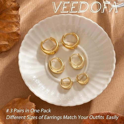 Small Hoop Earrings Set for Women,Trendy 14K Gold Plated Sterling Silver Small Chunky Hoops Earrings for Multiple Piercing Jewelry Gift thumbnail 6