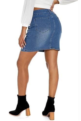 GUANYY Womens Denim Skirt High Waisted Short Pencil Jean Mini Skirts S-XXL thumbnail 4