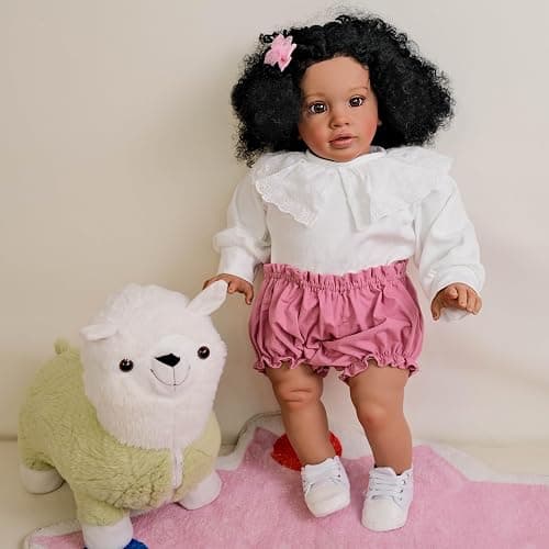 Anano Big Size Black Reborn Baby Dolls Pippa - African American Biracial Babies, 26 Inch Realistic Toddler Reborn Doll, Dark Skin Silicone Dolls, Soft Cloth Body thumbnail 4