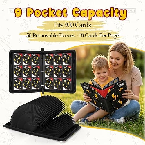 Card Binder for Pokemon Cards, 9 Pocket Trading Card Binder Holds 900 Cards with 50 Removable Sleeves, 3 Ring Zipper Card Holder Album Book Case for TCG, MTG, Sports Cards Collection, Boys Girls thumbnail 3