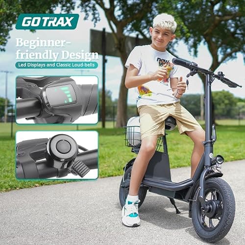Gotrax A5 Electric Scooter w/Seat for Adults, 12" Pneumatic Tire, Max 15.5 Miles&15.5 Mph Power by 400W Motor, Dual Rear Shock Absorber&Dual Brake, Comfortable Wider Seat&Carry Basket&Hook, White thumbnail 3