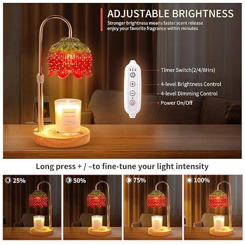 Strawberry Candle Warmer Lamp with Timer - Adjustable Height with Dimmable Warmer Lamp for All Candle Jars - Cute Strawberry Decor Gifts for Birthday Valentine Day for Women - Aesthetic Room Decor thumbnail 4