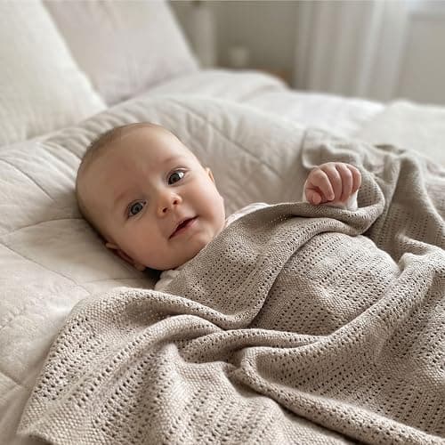 Bloomsbury Mill - Cellular Blankets Baby - 100% Organic Cotton - 2 Pack - Truffle - Taupe/Light Brown - Newborn Essentials - Soft Breathable Baby Blankets for Pram, Cot, Moses Basket - 75x95cm thumbnail 7