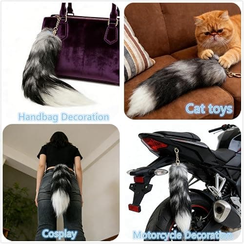 WtgwtQ Fluffy Fox Tail Fur Keychain Therian Cosplay Handbag Tassel Hook Accessories for Women Black Soft Faux Furry Tails Toy Kids Birthdays Party Costume Cat Toys for indoor Cats thumbnail 3