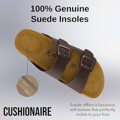 CUSHIONAIRE Lane Cork Footbed Mens Sandals, Adjustable Buckle Comfort Slides for Men, Genuine Leather Insole Summer Sandals Men Footwear thumbnail 4
