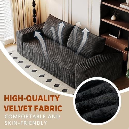 63" Cloud Loveseat Sofa, Boneless Deep Seat Corduroy 2-Seater(Black) | No assembly required; foam-filled floor design; space-efficient footprint for living rooms, apartments, bedrooms, and studios thumbnail 6