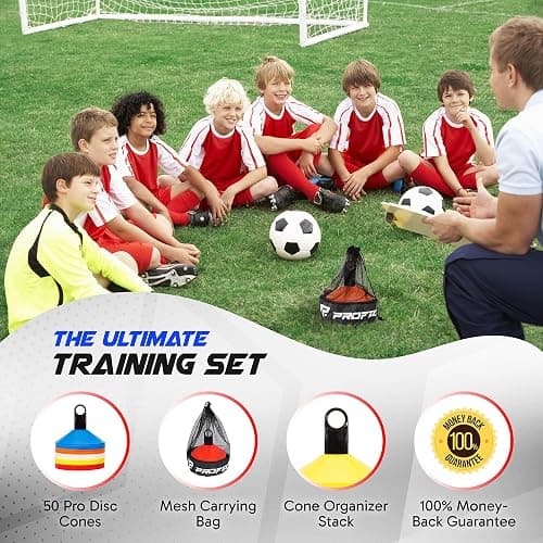 Pro Disc Cones (Set of 50) - Agility Soccer Cones with Carry Bag and Holder for Sports Training, Football, Basketball, Coaching, Practice Equipment, Kids - Includes 15 Best Cone Drills Book thumbnail 2