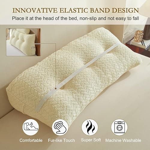 YOUR MOON Wedge Headboard Pillow Twin with 1 Pack Neck Roll Pillows, Triangular Wedge Backrest Pillow Headboard for Bed,Daybed,and Lounging, Large Bed Bolster Pillows,Off White thumbnail 6