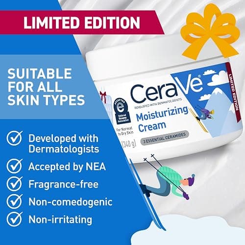 CeraVe Après Ski Moisturizing Cream, Body and Face Moisturizer for Dry Skin, Hyaluronic Acid and Ceramides, Daily Moisturizer, Oil-Free, Fragrance Free, Non-Comedogenic, Limited Edition, 12 Ounce thumbnail 3