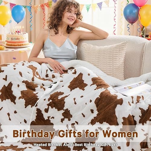 RUJIPO Cow Print Heated Electric Blanket Twin Size,62X84 Brown Heating Blanket with 10 Heats Levels & 8 Hours Auto Off,Highland Cow Fleece Sherpa Blankets Warmer Gifts for Women Adults Couch,Washable thumbnail 7